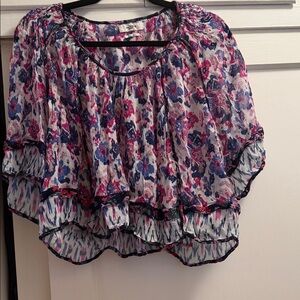 Isabel Marant Floral Ruffle Peasant Blouse - Pink & Blue